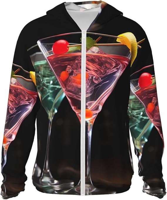 UPF 50+ Martini Drink Sun Protection Hoodie Jacket Lightweight Long Sleeve Sun Shirt With Pockets