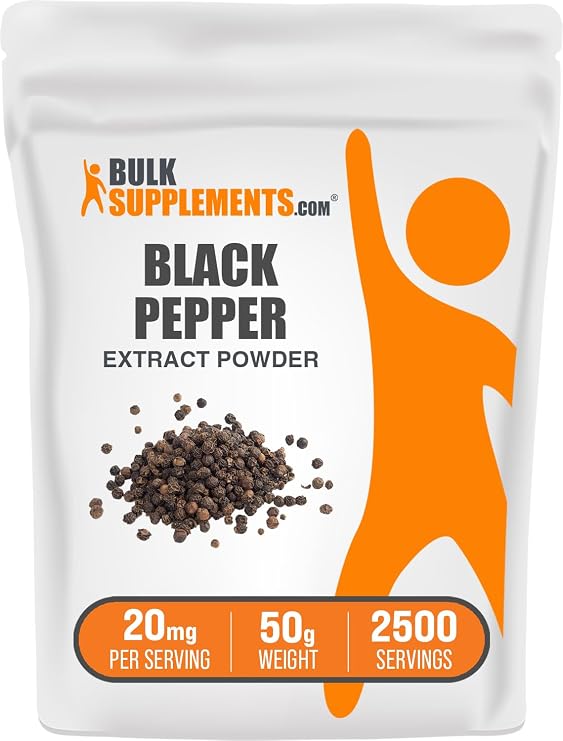 Black Pepper Extract Powder - Black Pepper Supplements, Piperine Supplements - Vegan & Gluten Free, 20mg per Serving, 50g (1.8 oz) (Pack of 1)