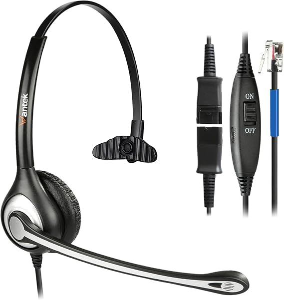 Wantek RJ9 Telephone Headset Mono with Noise Cancelling Mic, Quick Disconnect, Only for Plantronics M12 M22 MX10 Amplifiers or Cisco 7940 7942G 7945G 7960G 7975G 7821 7861 8841 8851 IP Phones(600QC1)