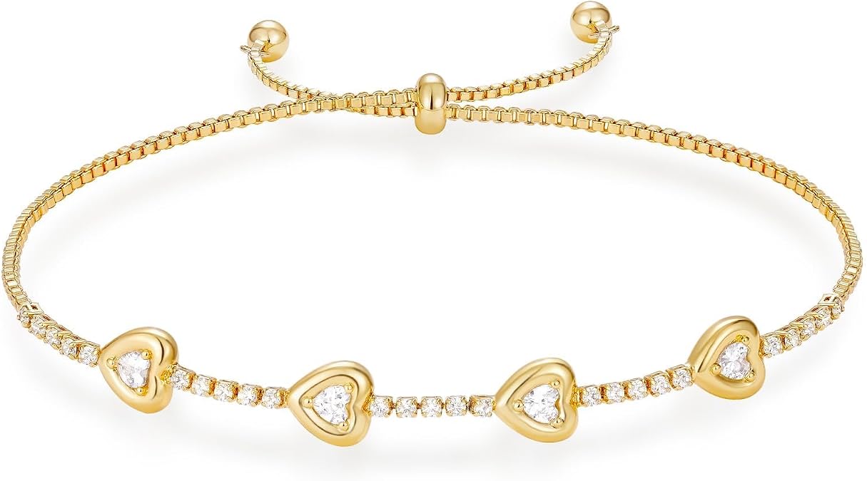 KELORIS PATH Tennis Bracelet for Women, 14K Gold Plated Classic Adjustable Slider Cubic Zirconia Bracelets, Dainty Jewelry Gift