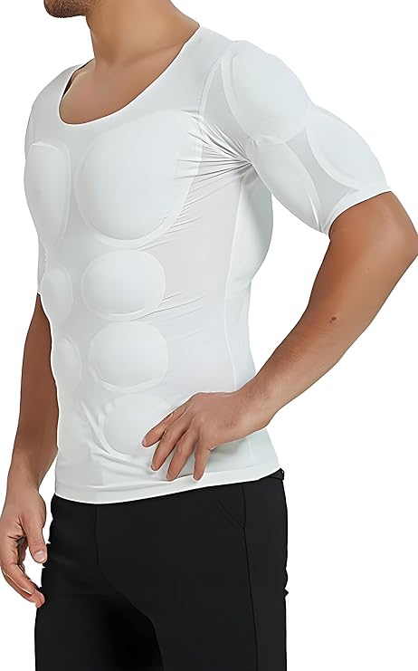Men Fake Muscle T-Shirt Deltoid Biceps Triceps Shoulder Pads Elastic Padded Underwear