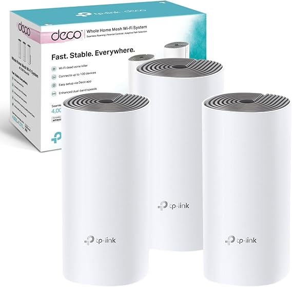 TP-Link Deco E4 3-Pack, AC1200 Mbps, Dual-Band, 10/100Mbps Ports, Connectivity Up to 100 Devices, Coverage Up to 370 m², Easy Installation with Mobile Application, Wi-Fi 5 Mesh System