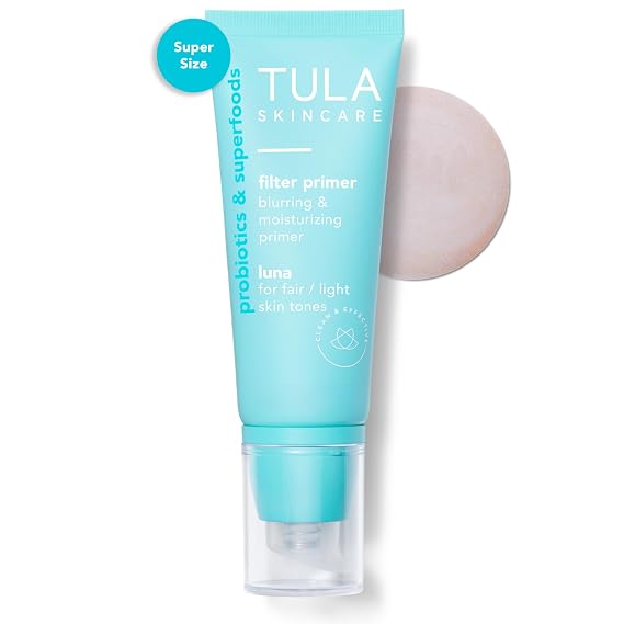 TULA Skin Care Face Filter Blurring and Moisturizing Primer - Supersize Luna, Evens the Appearance of Skin Tone & Redness, Hydrates & Improves Makeup Wear, 2.02fl oz