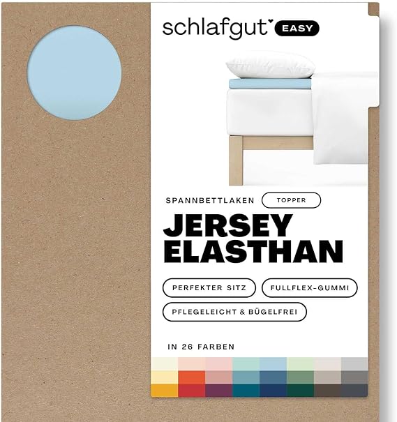 Schlafgut Easy Jersey Elastane Topper Fitted Sheet 120 x 200 to 130 x 220 cm Blue Light Fitted Sheet Made of Super Soft Cotton with Elastane