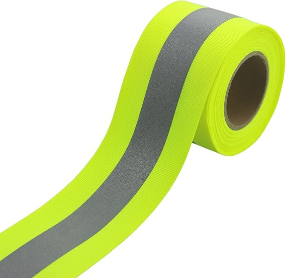 JINBING Silver Sew On Reflective Tape for Clothing Safety Fabric Webbing Trim Strip Fluorescent Yellow 2" x 16ft