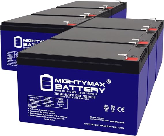 Mighty Max Battery 12V 15AH Gel F2 Replacement Battery Compatible with Emad Electric Skateboards Dirt Rider 800W - 6 Pack