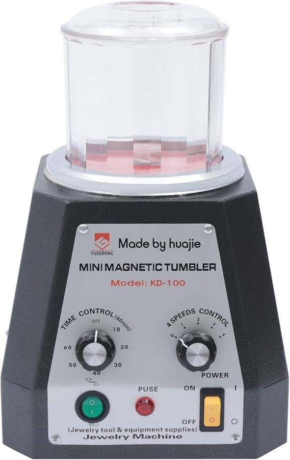 Mini Magnetic Tumbler, Jewelry Polisher Finisher Machine with 4 Speeds Time Control & Bowl Lid, Diamonds Finishing Machine for Light Metals, Nonferrous Metals, Hard Plastic, 110V