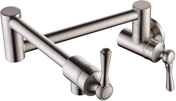 Brushed Nickel Kitchen Pot Filler - Commercial Wall Mount Brass Sink Folding Stretchable Faucet with Single Hole Two Handles - Cold Water Only (Brushed Nickel)