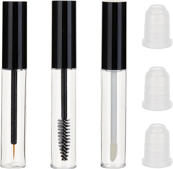 NICENEEDED 3 Pack Empty Mascara Tube, Eyeliner Tube Lip Gloss Tubes Eyelash Cream Container Bottle with Rubber Inserts, Ideal Kit for DIY Cosmetics Clear Travel Bottle