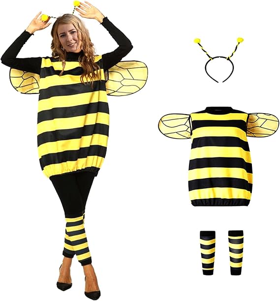 Bee Costume Halloween Bee Costume with Headband Jacket Wings Leggings for Halloween Christmas Theme Party