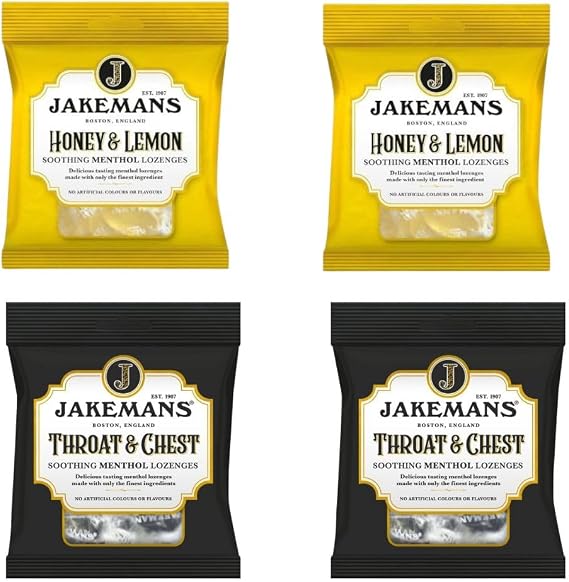 Jake Man Soothing Menthol Lozengers 4pack | 2 x Honey & Lemon | 2 x Throat & Chest