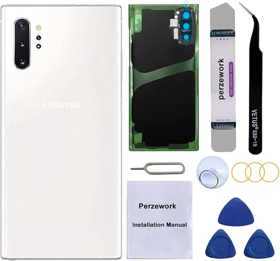 リアバックガラス Samsung Galaxy Note 10+ Plus 6.8インチ 5G用 修理ツールキットと取り付けられた接着剤付き Aura White