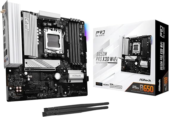 ASRock B650M Pro X3D WiFi 6E AMD AM5 Micro-ATX Motherboard, Supports Ryzen 9000/8000/7000 Series Processors, DDR5 8000+ (OC), PCIe 5.0, 2.5G LAN, 8+2+1 Power Phase