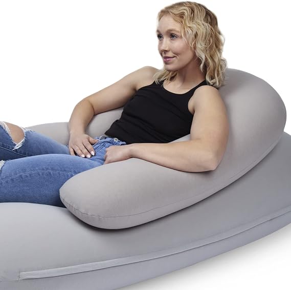 MOONPOD Crescent Backrest for Bean Bag Chair for The Family - Zero-Gravity Ergonomic Pillow for Neck & Back Support w/Micro-Bead Filling (Gray)