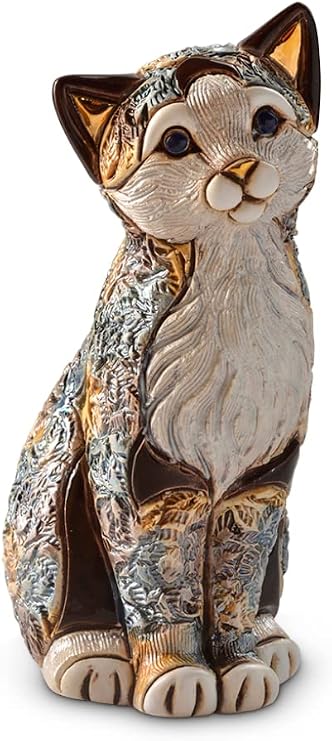 Handmade Sculpted Ceramic Calico Cat Sitting Figurine - Art - Decor - Gift