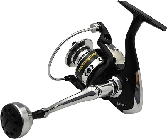 Fishdrops Spinning Fishing Reels, Lightweight Spinning Reel, 15.5 LBs Max Drag, 5.1:1/5.5:1 High Speed Ultra Smooth Powerful with CNC Aluminum Spool Fishing Reels Freshwater(Black/Gold)