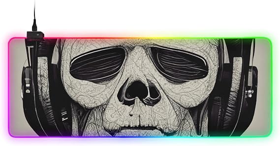 RGB Gaming Mouse Pad (Cool Skull), Large Gaming Desk Mat with Multiple Light Modes Anti Slip Rubber Base for Gamer 2 Size
