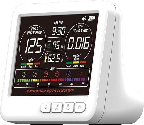 16-in-13 Indoor Air Quality Monitor, High-Precision Multi-Parameter Smart Air Quality Tester with HD Real-Time Color Screen, Portable Air Quality Monitor for Home, Office