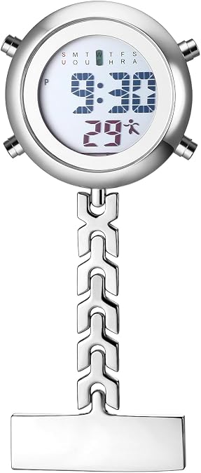 Lancardo Pin on Electronic Watch: HD Digital Display Multi-Function Day Calendar Alarm Stopwatch for Nurses Doctors Hikers Chefs Climbers