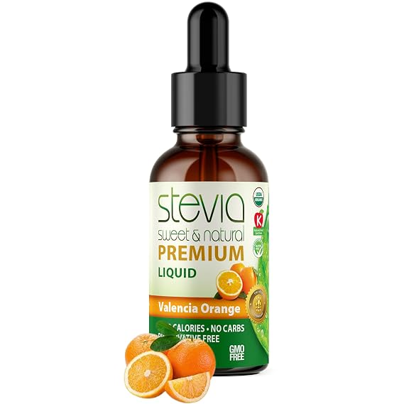 Stevia Intl Valencia Orange Flavor, Organic Stevia Liquid Sweetener, Best Sugar Substitute, Pure Extract, Naturally Sweet, No Sugar Added, 0 Calories, O Carbs, NON-GMO, Diabetic & Keto Friendly (2oz)