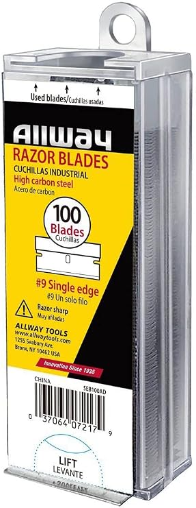 ALLWAY SEB100AD #9 Single-Edge Razor Blades with Auto Dispenser, 100 Pack | High-Carbon Steel Blades