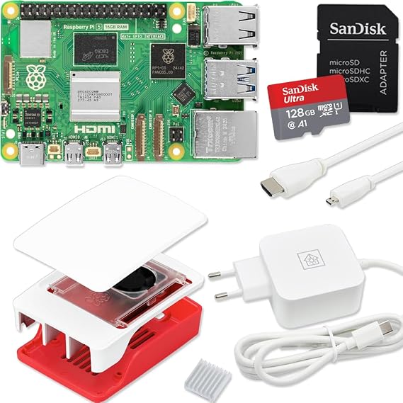 Raspberry Pi 5 16GB Starter Kit 128GB Ultra Edition 45W Power Supply Official Case with Fan 4K Micro HDMI Cable 1 m Aluminium Heatsink