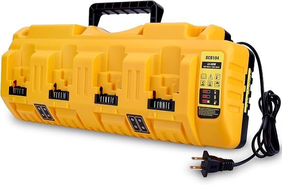 DCB104 20V Max Charger Compatible with Dewalt Battery Charger, 4 Port Rapid Battery Charger Station Compatible with De-Walt 12V-20V Batteries DCB200 DCB206 DCB120 DCB127