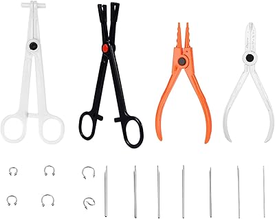 ZJchao Body Piercing Kit, 6Pcs Professional Ear Nose Deco Tools Pliers Set with Stud Ring Body Piercing Tools Kit Piercing Clamps Forceps Ear Piercing Jewelry Tools