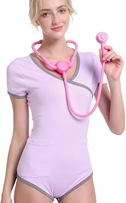 Landofgenie One Piece Cotton Bodysuit Romper Womens Short Sleeve Onesie Cosplay Roleplay Nurse Uniform Pajama