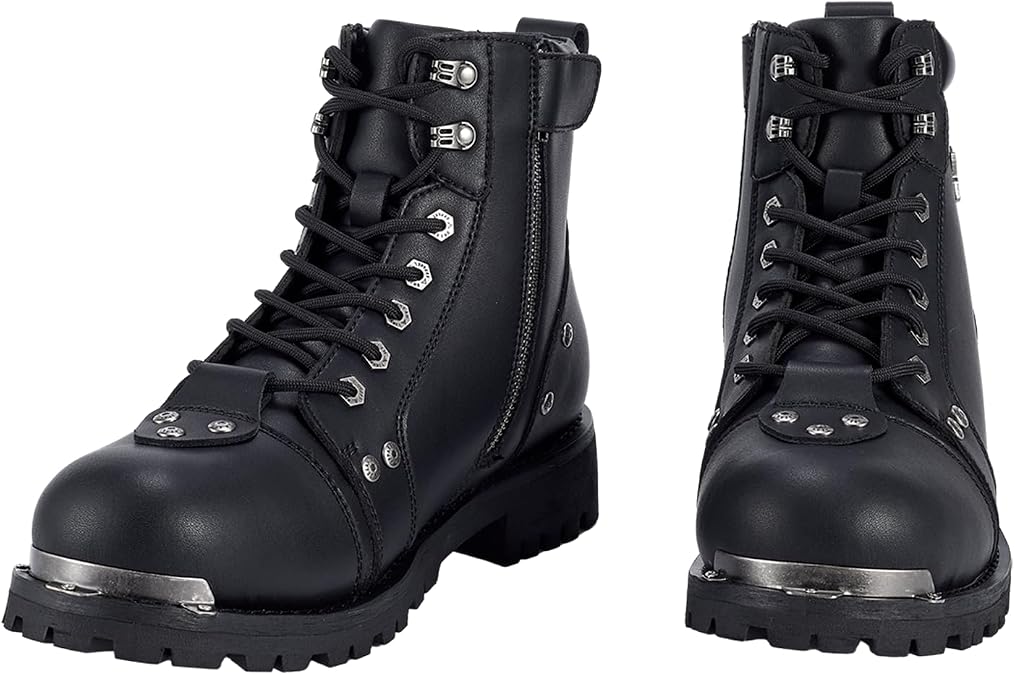 Men's Boot Motorcycle Combat Boot PU Leather Casual Boots Waterproof Ankle Biker Boots with Zipper