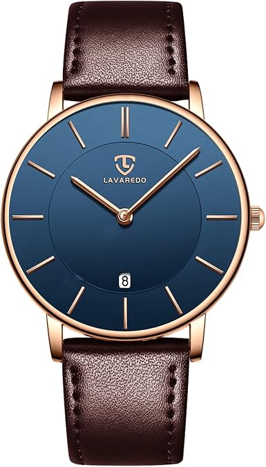 L LAVAREDO Watch for Men Leather Ultra-Thin Minimalist Analog Date Watch