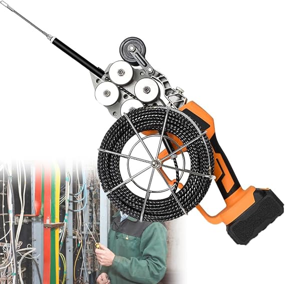 NYMFEA Automatic Wire Stringing Machine, Electrical Wire Threader Machine, Industrial Puller Through Wall, 40m/min Stringing Wire Machine for Pipe Decoration Communication Cable,2Batteries