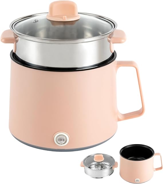 Electric Pot, 1.7 L Portable Electric Fondues, Electric Hot Pot with Glass Lid, Portable Non-Stick Mini Multifunctional Cooker, Hotpot for Soup Porridge Dumplings Eggs Pasta Noodles Ramen