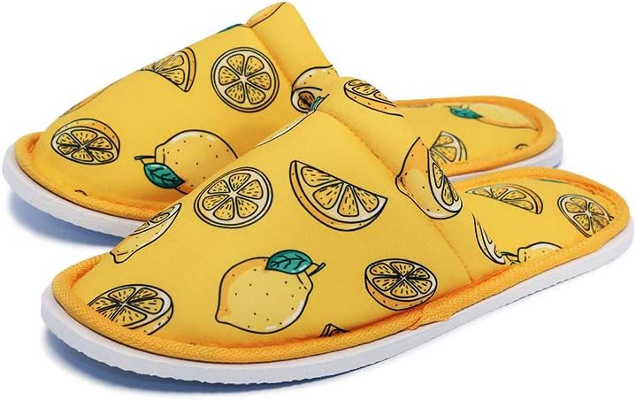 Unisex Yellow Lemon Pattern Soft Base Home Slippers