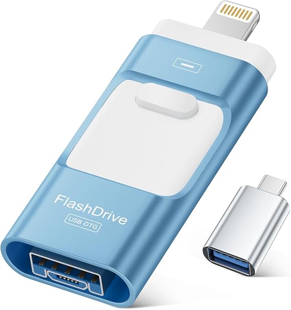 MFi Certified Flash Drive for iPhone 512GB, Photo Stick Memory Stick for iPad, USB Thumb Drive for Photos Videos Transfer & Backup, External Storage Compatible for iPhone/Android/PC/Mac (Light Blue)