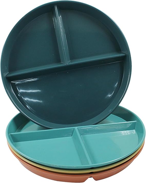 4 Pcs Portion Control Plate, 9", Orange+Yellow+Blue+Green