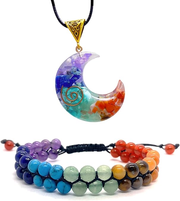 Chakra Bracelets and Necklace Set, Healing Crystal Beaded Bracelet and Orgone Necklace