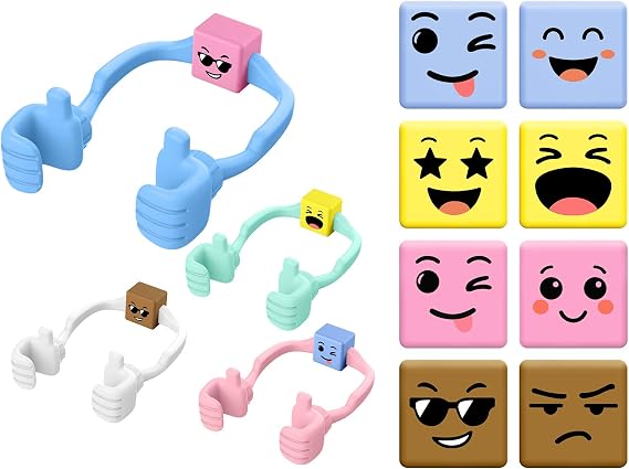 4 Pack Thumbs Lazy Cell Phone Stand & 4 Pack Mood Moves Cubes Stocking Stuffers for Teens Girls Boys Kids Gifts Phone Holder for Desk Cool Gadgets Birthday Gifts for Women Men Teenage Adults Wife