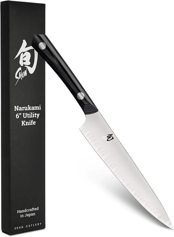 Shun Narukami 6" Utility Knife | Handcrafted Japanese Kitchen Knife, Blue II Carbon Steel Core & San Mai Stainless Steel Cladding, Micarta Handle