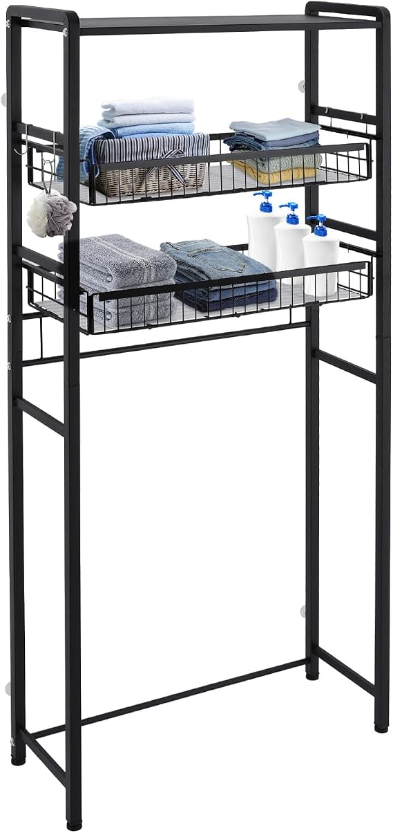3-Tier Washing Machine Shelf, Over Washer and Dryer Shelves, Multi-Functional Three Tier Storage Rack, Laundry Room Storage Shelf, Space Saving Organizer 27.76" x 10.24" x 62.01" (Black)