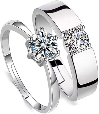 Sunamy Fashion Couple Rings for Him and Her Set,Adjustable S925 Silver CZ, Matching Promise Ring Engagement Ring Wedding Ring Anniversary Ring