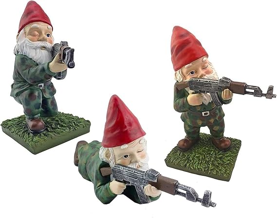Xingqijia Garden Gnomes Army Statue,Funny Outdoor War Gnomes Army Resin Sculpture,Gnomes Combat Figurines for Home Outdoors Lawn Patio Yard Decor3Pcs