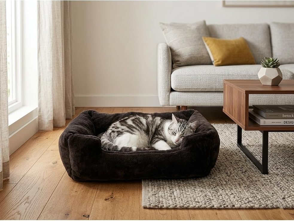 Premium Dikdörtgen Peluş Kedi Yatağı Ve Küçük Irk Köpek Yatağı - 60X40 Cm, Siyah