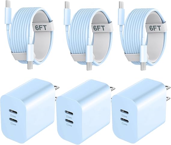Fast Charger for Phone 17/16/15 Pro Max, 20W USB C Fast Charger Block with 6FT Long USB C to C Charging Cable Cord for Phone 17 16 15 Pro Max/17 16 15 Pro/17 16 15/16 15 Plus-Blue