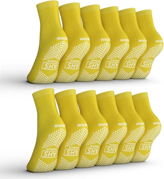 AMERICAN HOSPITAL SUPPLY Anti-Slip Socks | Yellow Grip Socks | Large| Case of 210 Pairs (35 Packs of 6 Pairs)