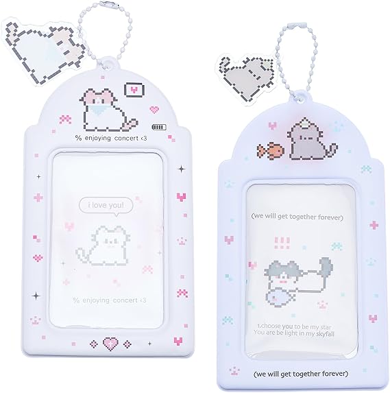 NICENEEDED 2PCS Kpop Photocard Holder 14 X 7.5CM Cute Cat Keychain Y2K PhotoCard Holders ID Bus Card Accessories
