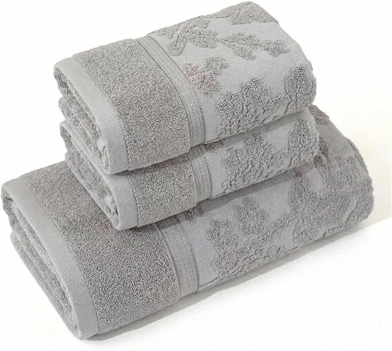 100% Cotton Bath Towel Set of 3, Super Soft High Absorbent Cotton Towels for Bathroom, 1 Bath Towel 2 Hand Towels (Grey)