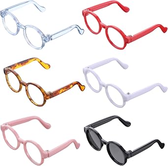 Sibba 6 PCS Cute Mini Doll Glasses for Dolls Pets, Tiny Doll Dress up Eyeglasses Eyewear Clear Lens Small Round Rim Sunglasses Decor for Cats Dogs Photo Props Costume Accessories Cosplay (6 Colors)