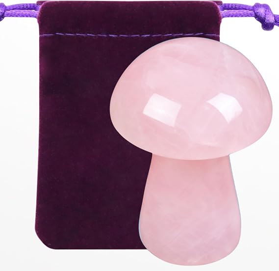 ZHIYUXI Rose Quartz Crystal Mushroom Sculpture Rose Quartz Stone Mini Mushroom Ornaments Gemstones Protection Crystals Mushroom Figurine Decor for Witchcraft Supplies Reiki Meditation 1.9" x 1.3"