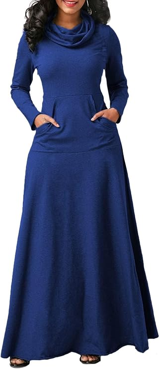 DMOYALA Long Sleeve Hooded Loose Maxi Dress for Women Turtleneck Solid Color Pullover Hoodie Dresses